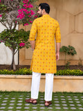 Vida Loca Men’s Printed Cotton Blend Straight Kurta – Mustard Yellow