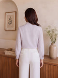 Women’s Lavender Crepe Tie-Neck Blouse with Long Sleeves | Elegant Formal & Casual Top