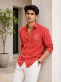 Men's Red Bird Graphic Poly Cotton Full-Sleeve Casual Shirt
