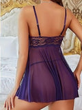 Women's Lace Mesh Babydoll Nightwear Set with Matching Thong ( 604 )