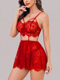 Women's Floral Lace Babydoll Lingerie Set | Elegant Sleeveless Nightwear Dress ( 271 )