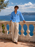Men's Sky Blue Poly Cotton Full Sleeve Shirt with Bird Embroidery