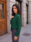 Women’s Elegant Green Crepe Bow-Tie Neck Full Sleeve Formal Top