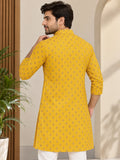Vida Loca Men’s Printed Cotton Blend Straight Kurta – Mustard Yellow