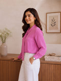 Women’s Solid Crepe Bow Neck Full Sleeve Top – Elegant Casual & Office Wear Blouse