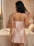 Women's Satin Lace Trim Nightdress – Elegant Sleeveless Slip Nightgown ( 603 )