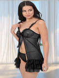 Women's Black Sheer Babydoll Lingerie Set with Ruffle Hem & Matching Panty ( 016 )