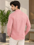 Men's Pink Crane Embroidered Poly Cotton Full-Sleeve Casual Shirt