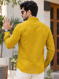 Men's Mustard Yellow Mountain Landscape Graphic Poly Cotton Full-Sleeve Casual Shirt