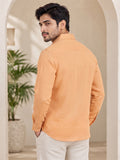 Men's Orange Bird Embroidered Poly Cotton Full-Sleeve Casual Shirt