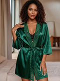 Women's Satin Lace Robe Nightwear with Waist Tie Belt ( 521 )