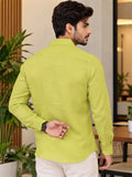 Men's Lime Green Poly Cotton Full Sleeve Shirt with Dove Embroidery