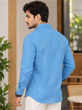 Men's Sky Blue Poly Cotton Full Sleeve Shirt with Bird Embroidery