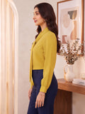 Women’s Elegant Yellow Crepe Bow-Tie Neck Full Sleeve Formal Top