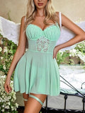 Women's Lace Mesh Babydoll Nightdress with Matching Thong ( 535 )