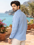 Men's Sky Blue Sailboat Embroidered Poly Cotton Full-Sleeve Casual Shirt