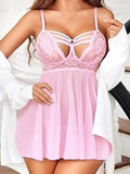 Women's Lace Mesh Babydoll Nightwear Set with Matching Thong ( 604 )
