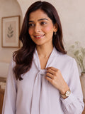 Women’s Lavender Crepe Tie-Neck Blouse with Long Sleeves | Elegant Formal & Casual Top