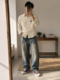 Men's Cream Beige Sailboat Embroidered Poly Cotton Full-Sleeve Casual Shirt