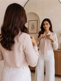 Women’s Elegant Crepe Bow-Tie Neck Full Sleeve Blouse – Stylish Formal & Casual Wear Top