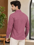 Men's Maroon Crane Embroidered Poly Cotton Full-Sleeve Casual Shirt