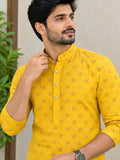 Vida Loca Men’s Printed Cotton Blend Straight Kurta – Mustard Yellow