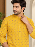 Vida Loca Men’s Printed Cotton Blend Straight Kurta – Mustard Yellow