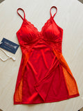 Women's Wine Lace Babydoll Nightdress | Sleeveless V-Neck Soft Nightwear ( 481 )