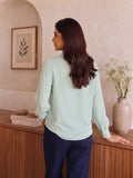 Women’s Elegant Crepe Tie-Neck Full Sleeve Blouse – Stylish Office & Casual Wear Top