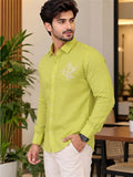 Men's Lime Green Poly Cotton Full Sleeve Shirt with Dove Embroidery