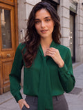 Women’s Elegant Green Crepe Bow-Tie Neck Full Sleeve Formal Top