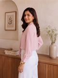 Women’s Elegant Crepe Tie-Neck Full Sleeve Blouse – Stylish Baby Pink Office & Casual Wear Top