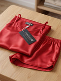 Women's Satin Cami & Shorts Pajama Set – Soft Silk-Look Sleeveless Nightwear Lounge Set ( 406 )