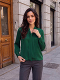 Women’s Elegant Green Crepe Bow-Tie Neck Full Sleeve Formal Top