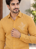 Men's Mustard Yellow Printed Poly Cotton Casual Shirt for Men