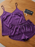 Women's Satin Cami & Shorts Pajama Set – Soft Silk-Look Sleeveless Nightwear Lounge Set ( 406 )
