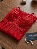 Women's Lace Mesh Babydoll Nightwear Set with Matching Thong ( 604 )