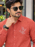 Men's Red Bird Graphic Poly Cotton Full-Sleeve Casual Shirt
