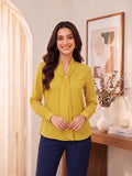 Women’s Elegant Yellow Crepe Bow-Tie Neck Full Sleeve Formal Top