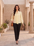 Women’s Elegant Solid Yellow Crepe Bow-Neck Full Sleeve Formal Top