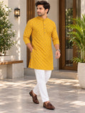 Vida Loca Men’s Printed Cotton Blend Straight Kurta – Mustard Yellow