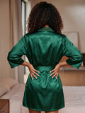 Women's Satin Lace Robe Nightwear with Waist Tie Belt ( 521 )
