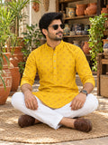 Vida Loca Men’s Printed Cotton Blend Straight Kurta – Mustard Yellow