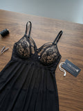 Women's Lace Mesh Babydoll Nightwear Set with Matching Thong ( 604 )