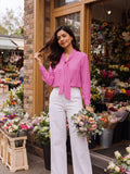 Women’s Solid Crepe Bow Neck Full Sleeve Top – Elegant Casual & Office Wear Blouse