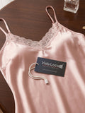 Women's Satin Lace Trim Nightdress – Elegant Sleeveless Slip Nightgown ( 603 )
