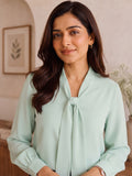 Women’s Elegant Crepe Tie-Neck Full Sleeve Blouse – Stylish Office & Casual Wear Top