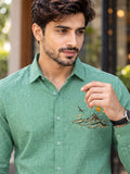 Men's Mint Green Mountain Graphic Poly Cotton Full-Sleeve Casual Shirt