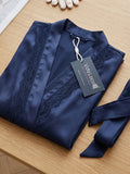 Women's Satin Lace Robe Nightwear with Waist Tie Belt ( 521 )