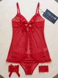 Women’s Sheer Babydoll Nightdress Set | Mesh Lace Lingerie with Panty (189)